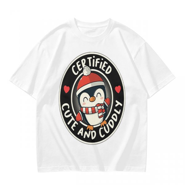 Olive T-Shirt with Cute Penguin 'Certified Cute and Cuddly' Print