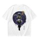 Olive T-shirt with dark anime elf mage holding staff and purple magic circle print