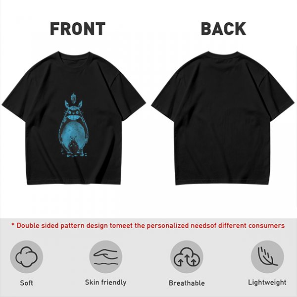 Olive Green T-Shirt With Blue Totoro Inspired Graphic Print
