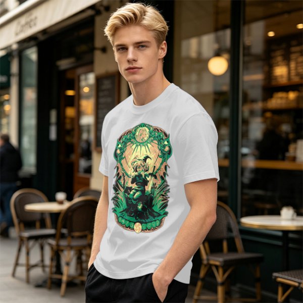Olive Green T-Shirt With Fantasy Warrior Graphic Print