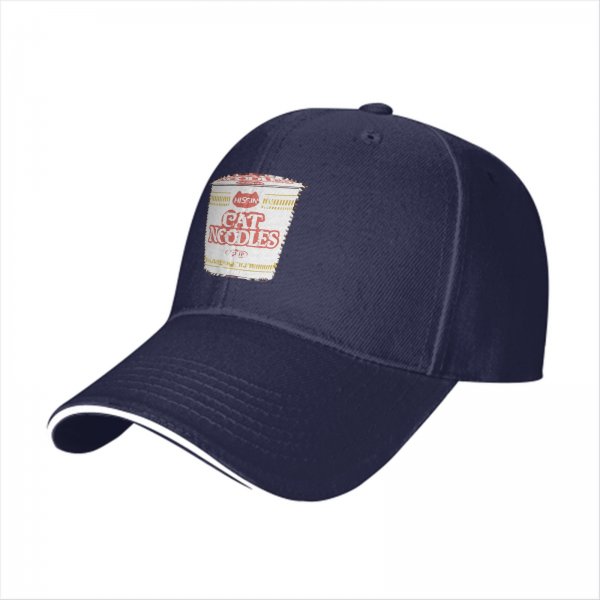 Black Baseball Cap With Cat Noodles Cup Graphic Print