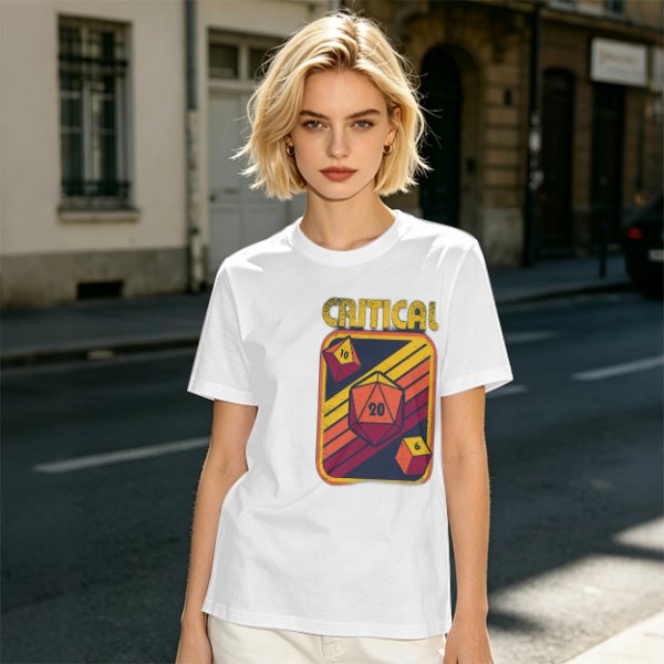 Retro Critical D20 Dice T-Shirt for Tabletop RPG Fans