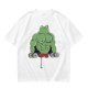 Oversized Army Green T-Shirt With Muscular Frog Lifting Dumbbells Print