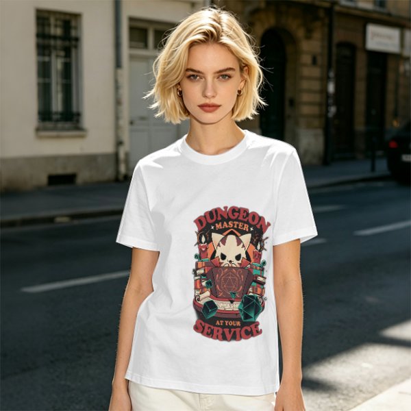 Dungeon Master At Your Service Cat Graphic T-Shirt