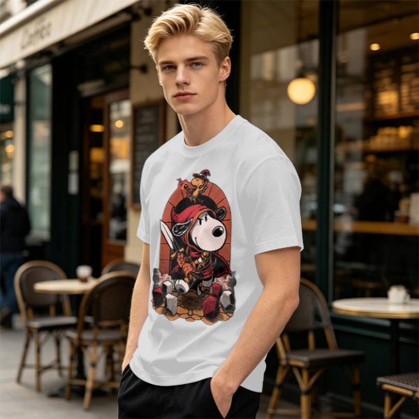 Olive T-Shirt Featuring Snoopy as a Fantasy Warrior with Woodstock