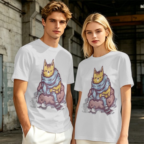 Olive T-Shirt With Meditating Cat Graphic Print