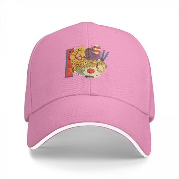 Black Baseball Cap With Playful Ramen Bowl Graphic Design