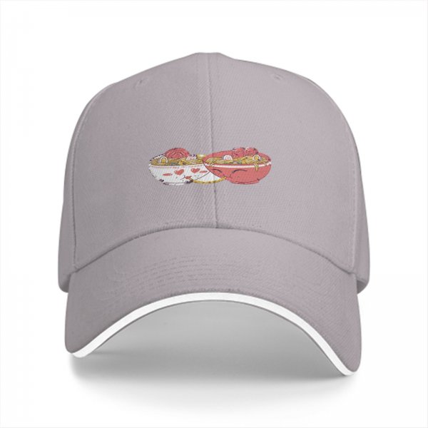 Black baseball cap with two decorative ramen bowl prints
