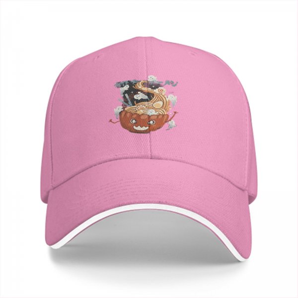 Black Baseball Cap With Halloween Pumpkin Ramen Ghost Graphic