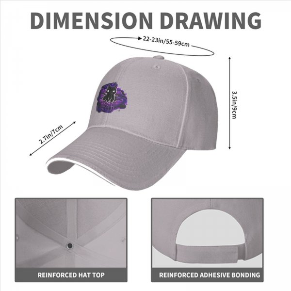 Black Baseball Cap With Purple Galaxy Cloud And Black Cat Print