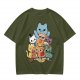 Olive T-Shirt With Chibi Pirate Cats Group Graphic