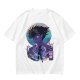 Anime character silhouette graphic tee with stylized purple and blue art
