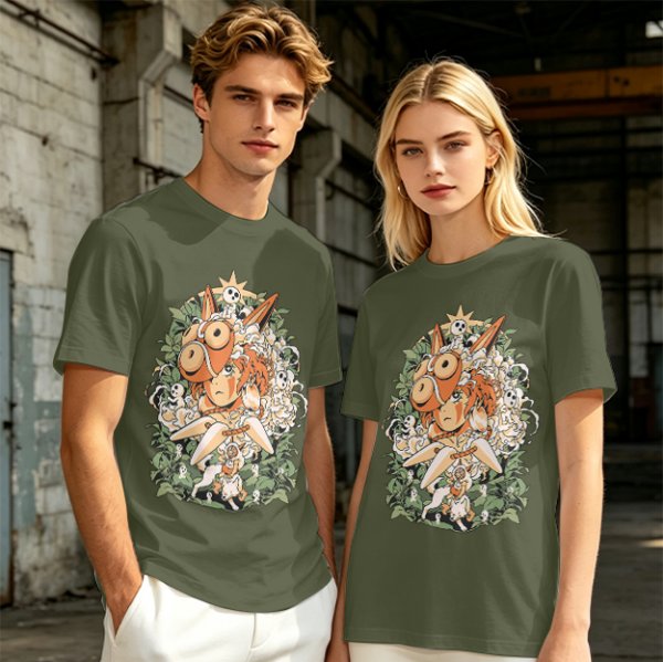 Olive T-shirt with Princess Mononoke Forest Spirit Art Print
