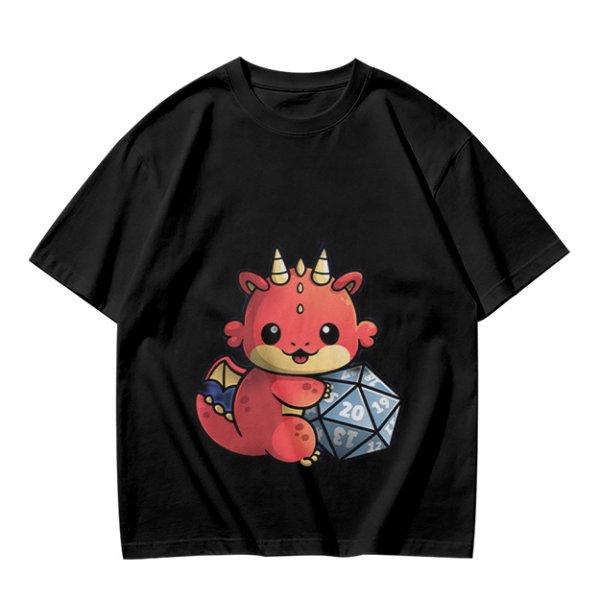 Cute Red Dragon Holding D20 Dice Graphic T-Shirt