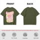 Olive green graphic t-shirt with cucumber juice themed print