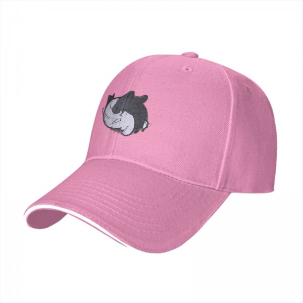 Black Baseball Cap With Sleeping Cat Graphic Print