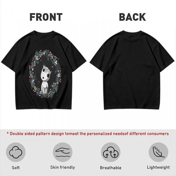 Olive T-Shirt with Kodama Forest Spirit Floral Wreath Print