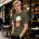 Halloween vampire beer graphic olive green casual t-shirt