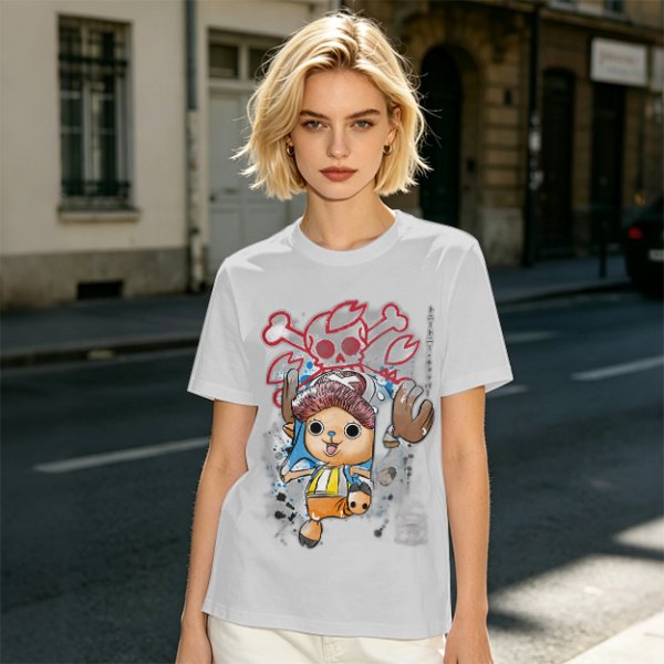 Olive T-Shirt with One Piece Tony Tony Chopper Pirate Skull Print