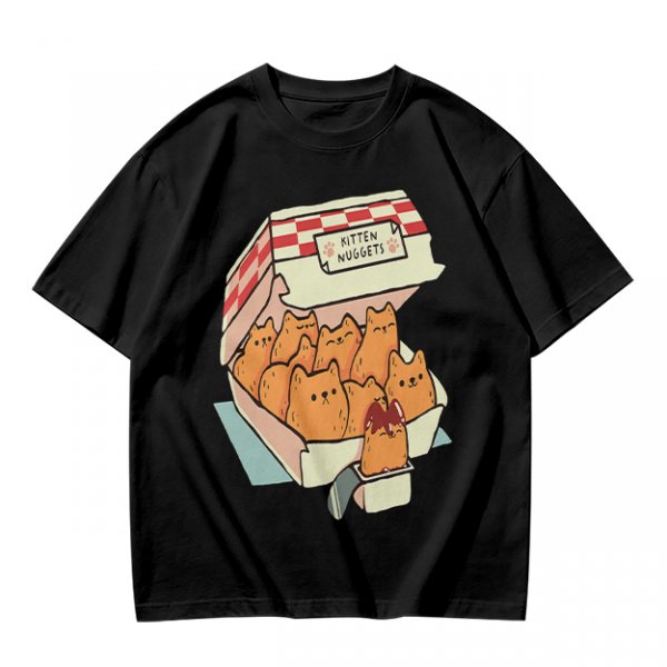 Olive T-Shirt With Kitten Nuggets Fried Chicken Box Graphic