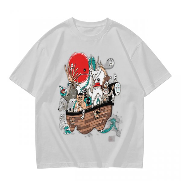 Studio Ghibli Characters Boat Graphic Olive T-Shirt