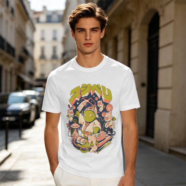 Olive T-Shirt With Final Fantasy Tonberry Moogle Sushi Art Print