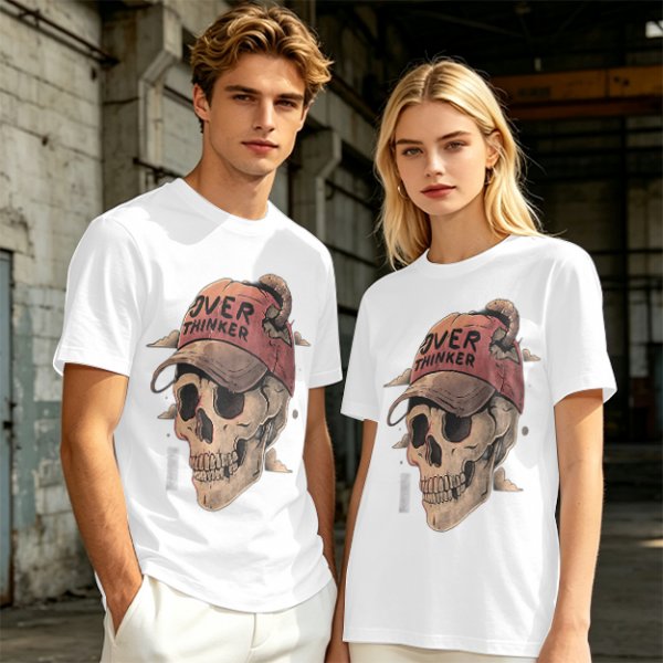 OVER THINKER Skull Graphic Olive T-Shirt