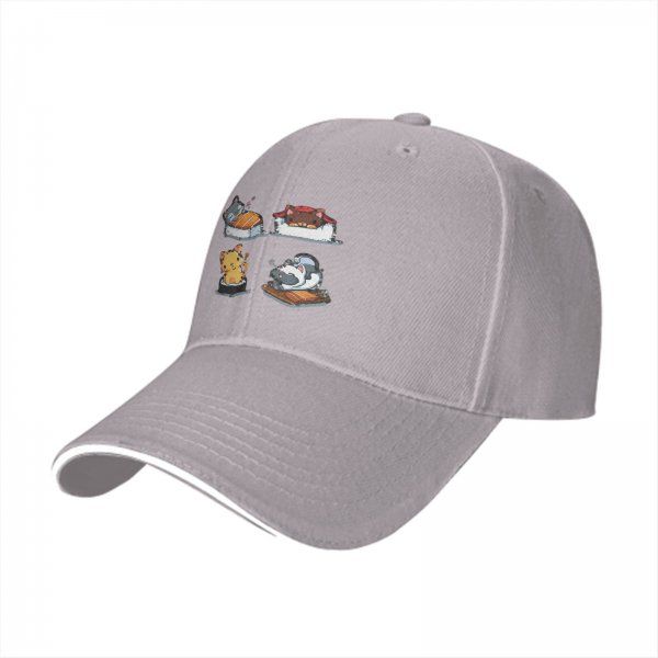 Black Baseball Cap With Cute Cat Sushi Artwork