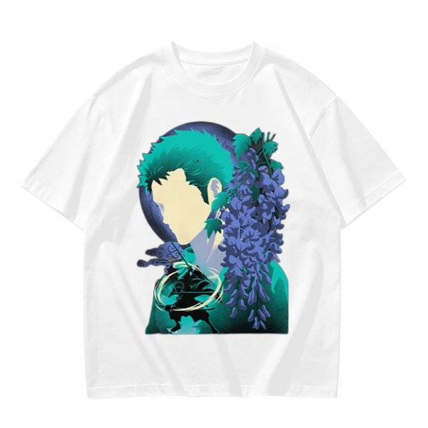 Anime Character Silhouette Wisteria Floral Graphic Olive T-Shirt