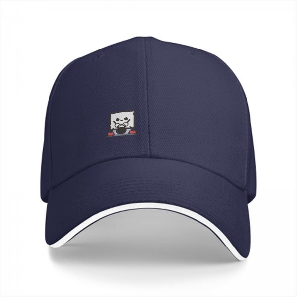 Black Baseball Cap With Cute Drumming Character Embroidery