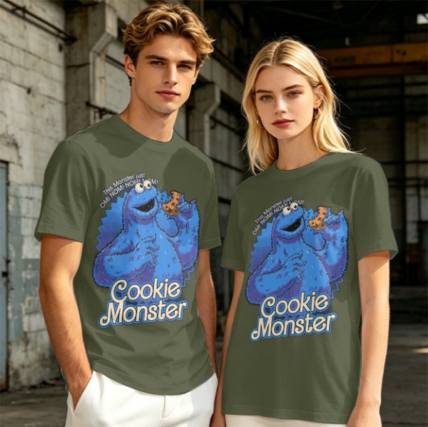 Olive Green Cookie Monster T-Shirt with Cookie Graphic