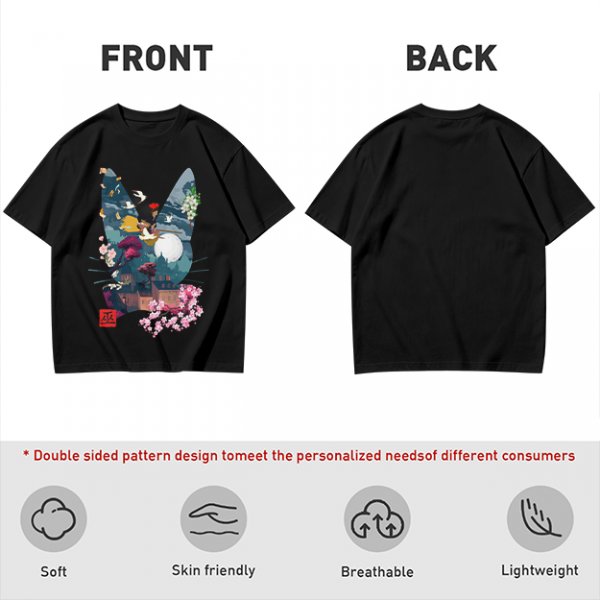Olive Green T-Shirt With Japanese Nature Inspired Graphic Print