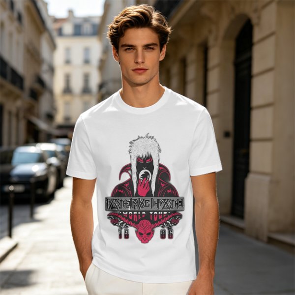Olive graphic tee with dark fantasy character and tour print