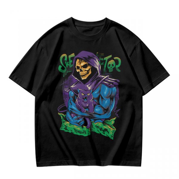 Olive T-shirt with Skeletor Holding Panthor Graphic Print