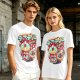 Olive t-shirt with spooky skull bubble tea graphic and Japanese text