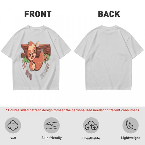 Olive T-Shirt with Cute Sloth 'It Gets Better' Graphic Print