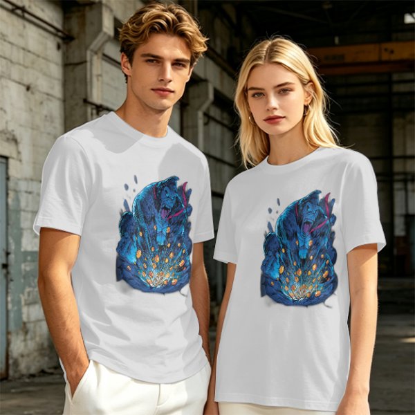 Olive T-Shirt With Blue Fantasy Monster Graphic Print