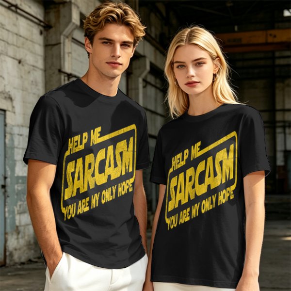 Olive t-shirt with 'Help Me Sarcasm You Are My Only Hope' print