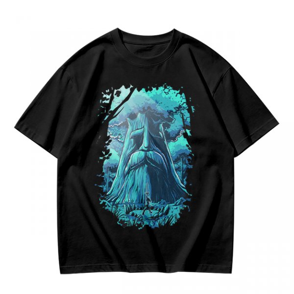 Olive Green T-Shirt With Mystical Ancient Tree Face Print