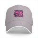 Black baseball cap with pink and purple bear graphic print