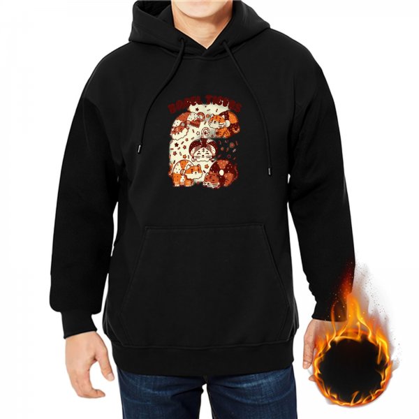 Black hoodie with cute animal and pastry graphic print