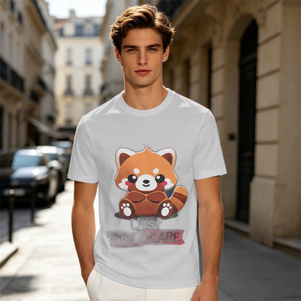 Olive T-Shirt with Cute Red Panda and I Just Don't Care Print