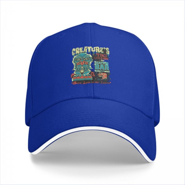 Black baseball cap with Creature's Tiki Lounge Seafood Bar graphic