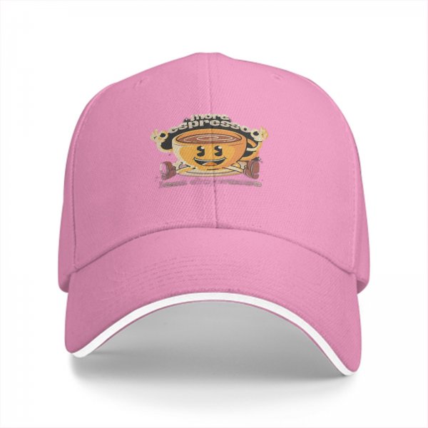 Black baseball cap with retro espresso coffee cup graphic