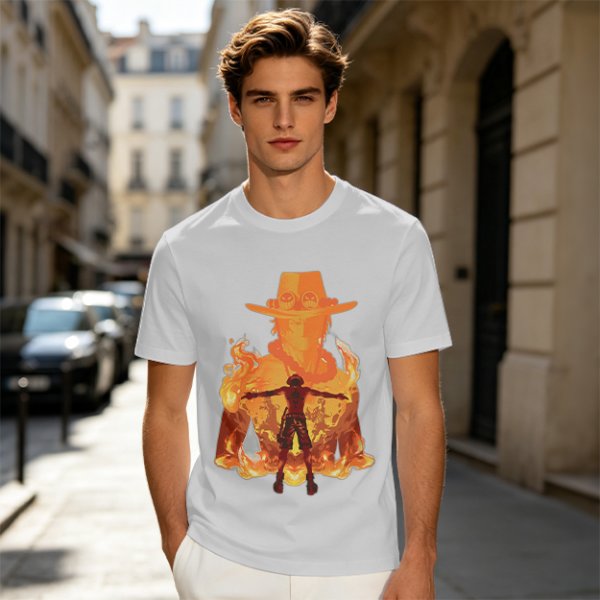 One Piece Ace Fire Silhouette Graphic T-Shirt