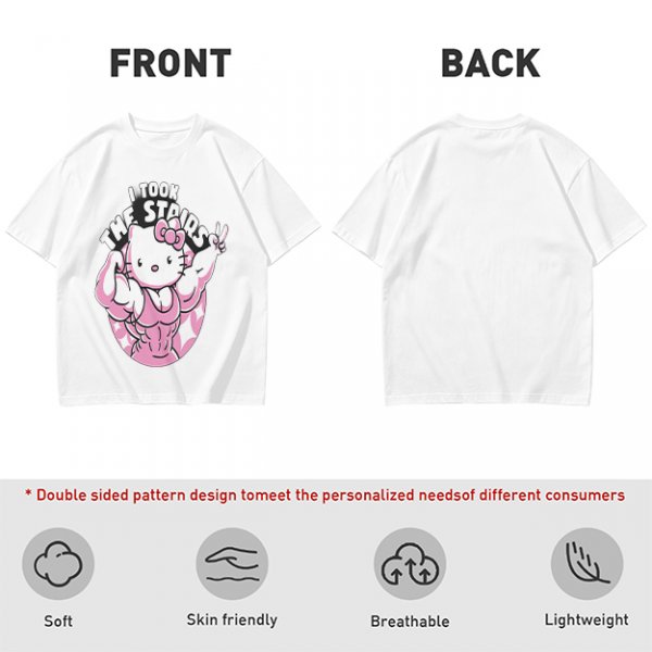 Olive t-shirt with muscular Hello Kitty graphic and 'I Took The Stairs' text