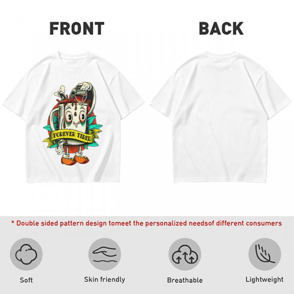 Forever Tired Coffee Mug Cartoon Character T-Shirt Design