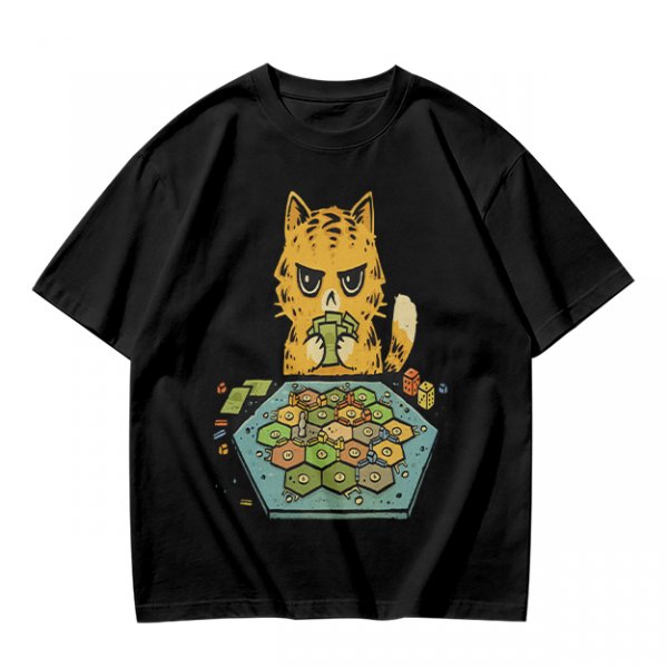 Grumpy Orange Cat Playing Settlers of Catan Board Game T-Shirt