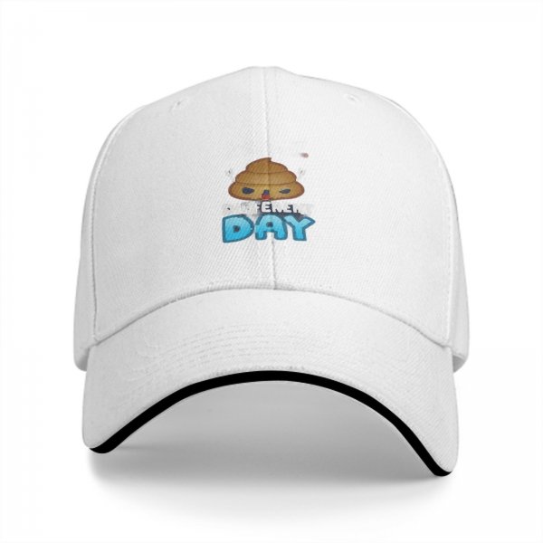 Black baseball cap with poop emoji graphic and 'Different Day' text