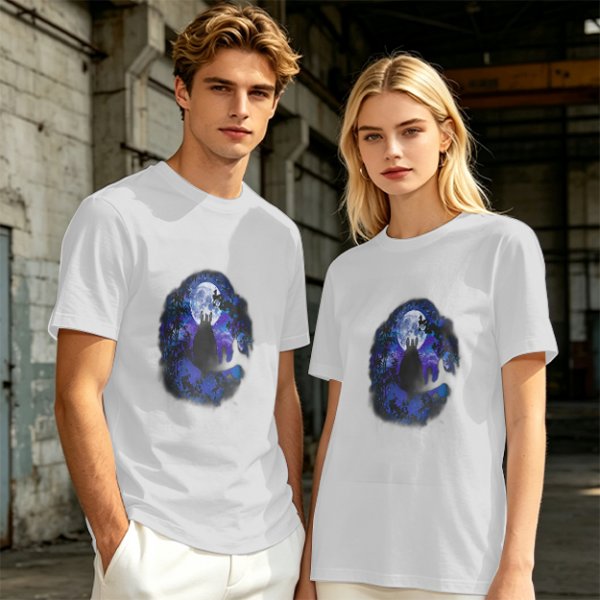 Olive T-Shirt With Night Sky Wolf Howling At Moon Graphic